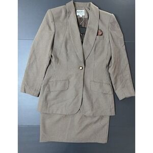 Vintage NYPD Direct Skirt Suit 2pc Women's 8‎ Brown Houndstooth Business Formal